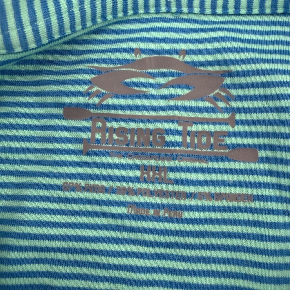 Rising Tide Polo Shirt Mens XXL Blue Green Stripe Cotton Blend Short Sleeve NEW - Picture 7 of 12